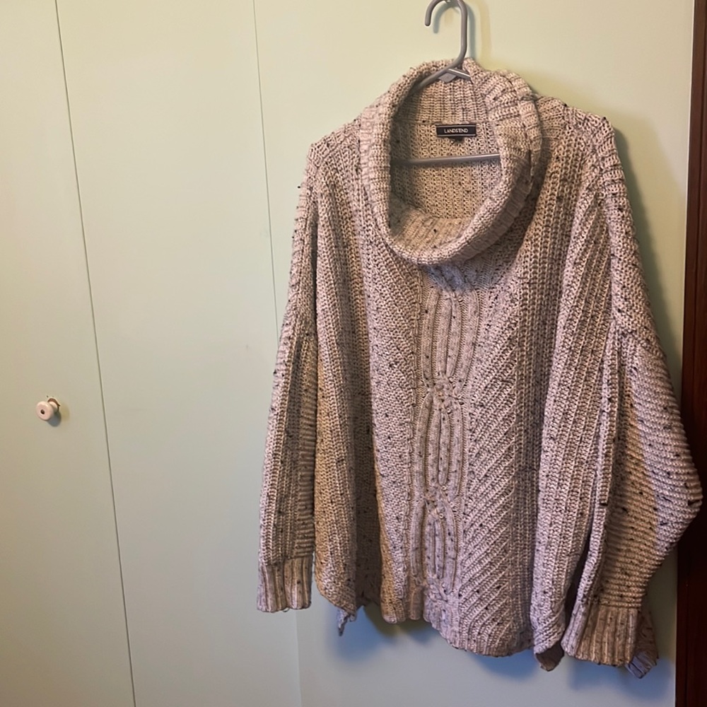 Oversized gray knit collared sweater. Lands end.